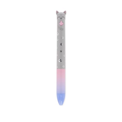 Legami - Zweifarbig, blaue und rosa Tinte, Click&Clack Stift, Ideal für Schule Büro Zuhause, Zweifarbig, 1 mm Spitzendurchmesser, Kitty Motiv