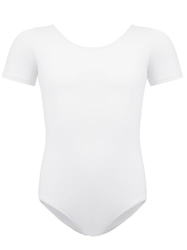 BALAYSIER Ballettkleidung Mädchen-Damen, Turnanzug Kurzarm Baumwolle Gr-100-170 Ballett Trikot Gymnastikanzug Tanzbody(Weiß, 140)