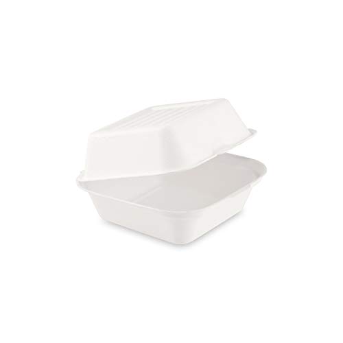 50x Bio Take Away Box weiß 152 x 150 x 78 mm aus Zuckerrohr | nachhaltige To Go Lunchbox Hamburgerbox Essensbox | Lebensmittel Behälter Einweg | kompostierbar auslaufsicher