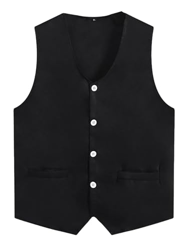 HULIJA Herren Anzugweste Gentleman Weste Ärmellos Smoking Weste Festlich Jacke Business Vest Geburtstag Karneval Fasching Kleidung Schwarz L