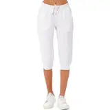 Smith & Solo Jogginghose Damen 3/4 - Sporthose Capri Kurze Hose Yogahose Damen, Freizeithose Laufhose Sommer Kurz Hosen,Trainingshose Fitness Sweathose s (Weiß, S)