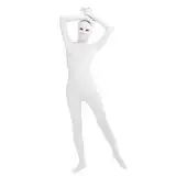 LEEMQCYA Zentai-Einteiler mit offenen Augen, langärmelig, Reißverschluss, Einteiler, Tanzkleidung für Yoga, Clubwear, weiß, M/155-165cm