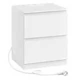VASAGLE Nachttisch mit Steckdosenleiste, Beistelltisch, 2 Schubladen, 2 AC-Steckdosen, 1 USB-A-Anschlüsse, 1 USB-C-Anschluss, Wohnzimmer Schlafzimmer, modern, wolkenweiß LET621W02