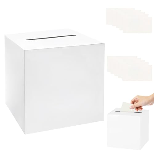 TNSOYCA Kartenbox Hochzeitsbox, Weiß Geschenkkartenbox,mit 10 Stück Grußkarten 22 X 22cm Hochzeitsbox,für Hochzeit Geburtstage Abschlussfeiern Jubiläum Babypartys Partydeko(Weiß)