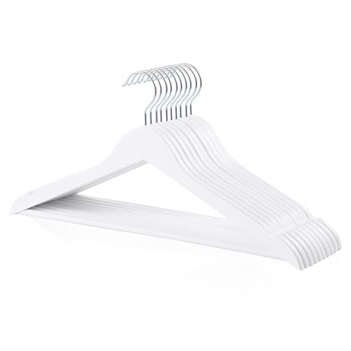 Amazon Basics Holz-Kleiderbügel für Anzüge, 10er-Pack, Weiß, 44x22 cm