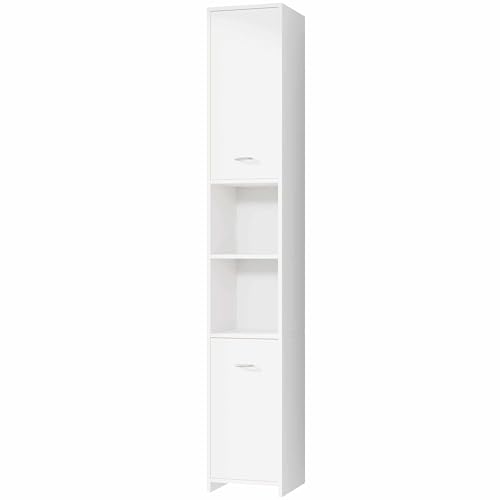Casaria® Badezimmerschrank 30cm breit Hochschrank 6 Fächer verstellbar 2 Türen mit Magnetverschluss stehend Bad Regal Badmöbel schmal Holz Weiß