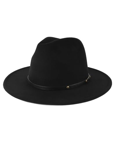 Zylioo XL-XXL Panama Hut aus Filz für Großen Kopf, Fedora Hut mit breiter Krempe Größe 62cm,Winter Trilby Jazz Hat mit Gürtelschnalle