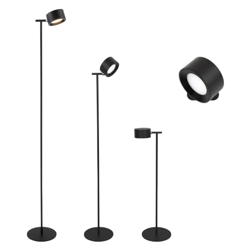 MeLiTec LED-Stehlampe ST55 schwarz, 3-stufig dimmbar, höhenverstellbar, Stehleuchte für Wohnzimmer oder Schreibtischlampe, Akkubetrieb 12h, Magnetkopf & Wandhalterung, warmweißes Licht (2700K), USB-C