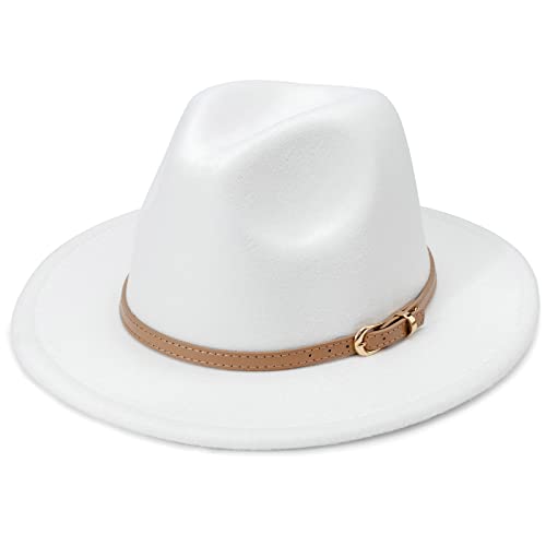 DRESHOW Fedora-Hut mit breiter Krempe für Damen Gürtelschnalle Retro-Panama-Schlapphut