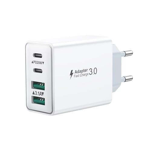 USB C Ladegerät, 40W 4-Ports USB Stecker Schnellladegerät Mehrfach Netzteil USB C Fast Charger PD Power Adapter Ladestecker USB Schnellladen für iPhone 16 15 14 13 12 11 Pro Max, iPad, Samsung,Handys