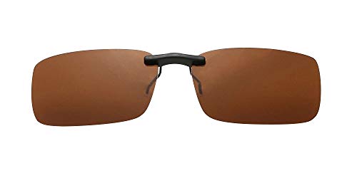 BOZEVON Sonnenbrillen-Clip auf Flip Up Polarisierte Linse - Unisex Rechteck Klipp auf Klapp-Sonnenbrille für Brillen im Freien und Fahren, Braun