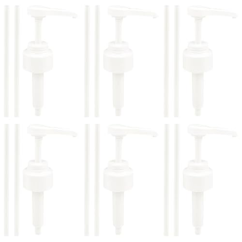 6 Stück Pumpspender für 500ml/1000ml Flaschen, Wiederverwendbare Dosierpumpe Ersatz Sirup Spender, Clip-on Dosierpumpe 1L Sirup für Ketchup Lotionen, Öle, Handwaschmittel mit 12 Schläuchen