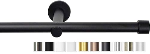 Rollmayer elegant und modern metall Schwarz Matt Vorhangstange/Gardinenstange Ø 19mm Rohr (120cm Crux, im Schwarz Matt, 1-läufig) verschiedene Größen und Endstücken. Ohne Ringe!