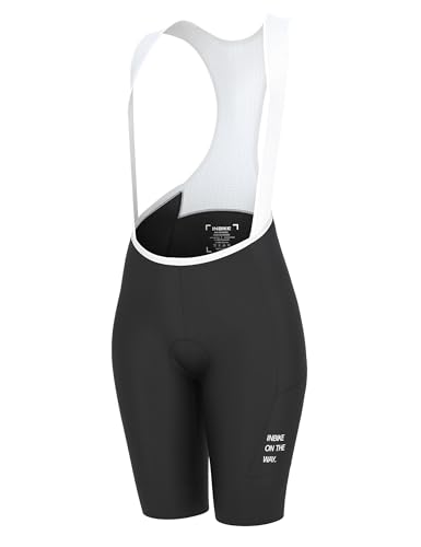 INBIKE Radlerhose Damen Gepolstert mit Tasche Kurz Sommer Sport Fahrradhose Radhose Sitzpolster Fahrrad Trägerhose Hose Rennrad Radsport Bib Shorts Schwarz M
