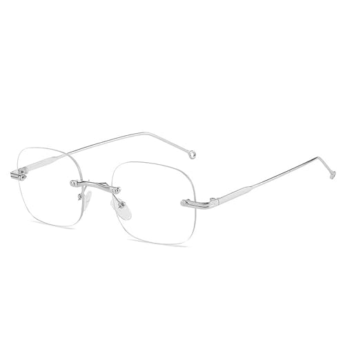 BAMINX Rahmenlose Brillenrahmen, modische Brillen, Unisex, ohne Sehstärke, klare Gläser, künstliche Brille für Damen und Herren (Silber), silber