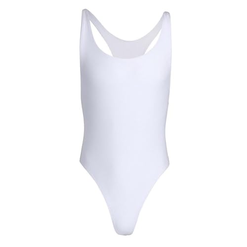 Einteiliger Mankini-Body für Herren, Tank-Top, schmaler Schnitt, Gymnastikanzug, Unterhemd, Unterwäsche, Gymnastik, Tanzbekleidung, Body-Top, Kleidung, weiß, L