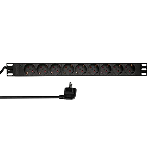 LogiLink Professional PDU9C03 Hochwertige 19" Steckdosenleiste 9-Fach CEE7/3 (Schutzkontakt) Schwarz