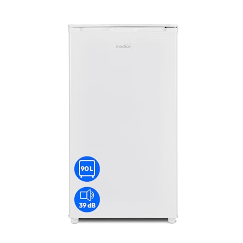 MEDION Kühlschrank mit Eiswürfelfach (90L Gesamt-Nutzinhalt 80L Kühlteil 10L Eiswürfelfach, transparente Gemüseschublade, freistehend, wechselbarer Türanschlag, höhenverstellbare Füße, MD37690)