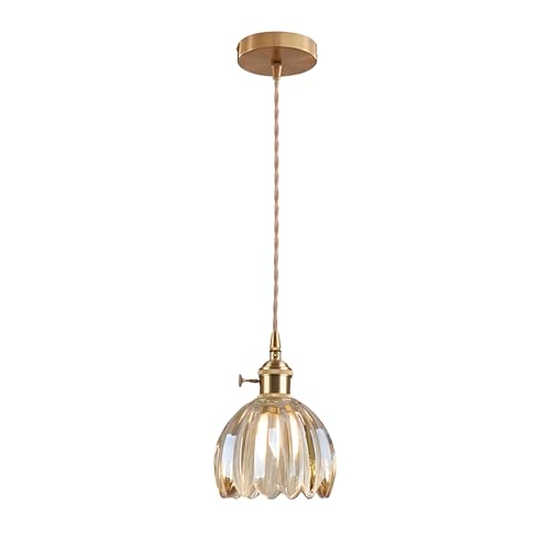 Hnexsei Pendelleuchte aus Glas für Kücheninsel, elegante Pendelleuchte mit An-/Ausschalter, perfekt für die Beleuchtung von Schlafzimmer oder Esszimmer (Bernstein)