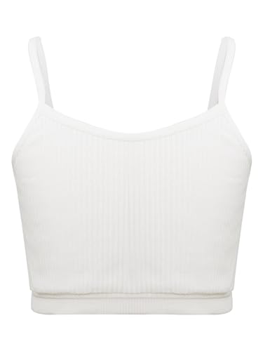 TTAO Mädchen Baumwolle Unterhemden Spaghettiträger Bauchfrei Oberteile Crop Top Tanktops Shirt Yoga Training Ballett Bralette Gymnastik Workout Weiß 140-152