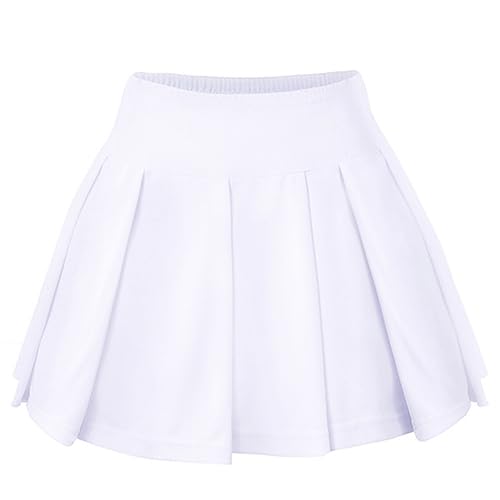 Hedmy Kinder Mädchen Tennisröcke Sport Hosenrock Rock Sommer Minirock Golfrock mit Innenhose für Laufen Tennis Golf Weiß 134-140