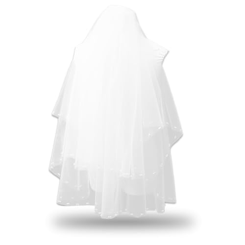 Teegxddy Brautschleier,Schleier Braut Schleier Perlmutt-Doppelschleier Brautschleier Mit Haarbürste Ideal Für Hochzeiten, Heiratsanträge, Hochzeitsfotos,Länge: 80cm