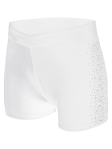 Miaeowve Kinder Mädchen Shorts Sommer Gymnastik Tanzhose Leggings High Waist Gymnastik Kurze Hose Dancewear Weiß 134-140