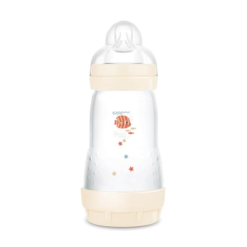 MAM Easy Start Anti-Colic Babyflasche (260 ml), besonders gut akzeptierte Milchflasche, Baby Trinkflasche mit Bodenventil gegen Koliken & Sauger Größe 1, 0+ Monate, Fisch/beige/zartrosa