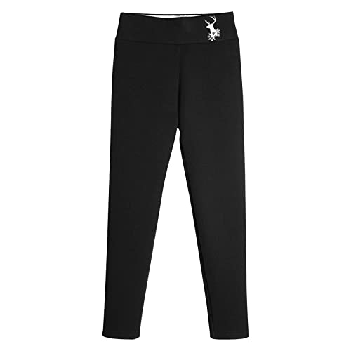 Hochtaillierte Hose Damen Plus samtdicke Lammfleece-Leggings für Damen, Winter, bedruckt, hohe Taille, warme Hose Freizeithose Damen Länge High Waist Hose für Alltag Freizeitaktivitäten (Black, XXL)
