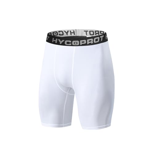 HYCOPROT Herren Kompressionsshorts, Schnelltrocknendes Baselayer Unterhose Kurz Laufunterwäsche Atmungsaktive Tights Funktionsunterwäsche Fußball Radlerhose （Weiß, L）
