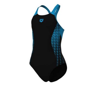 ARENA Openings Unisex Kinder Badeanzug, Black/Turquoise, 140