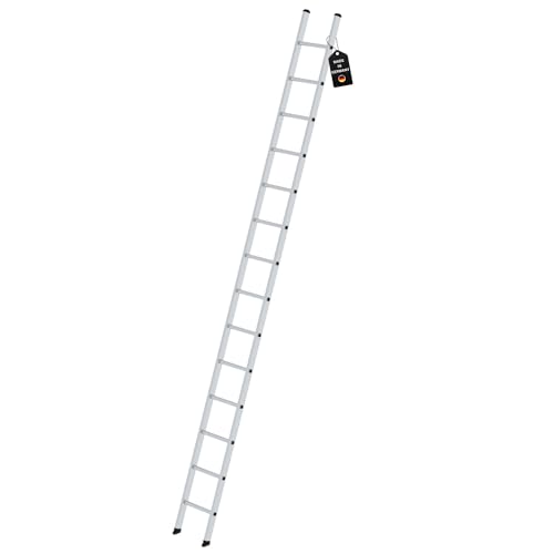 PROREGAL Sprossen-Anlegeleiter 350mm ohne Traverse Made in Germany | 14 Sprossen | Arbeitshöhe 4,9m | Traglast 150kg | Alu | Leiter, Trittleiter, Bockleiter, Sprossen-Doppelleiter