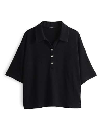 OPUS Damen Kurzarmshirt | Poloshirt SILKAS Loose in Strickoptik Black, 36