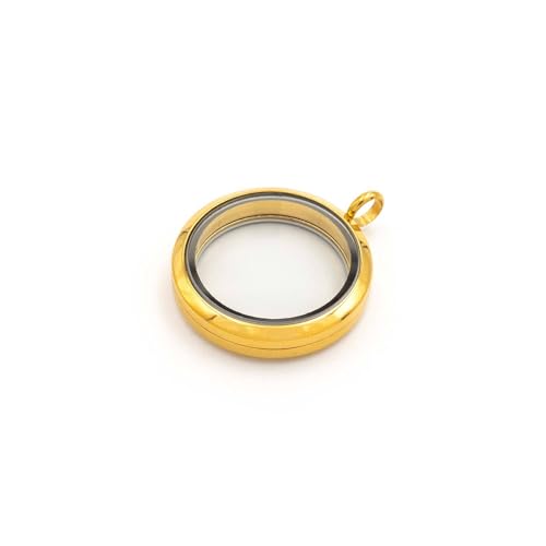 Vintageparts FACHHANDEL FÜR SCHMUCKZUBEHÖR Glasmedaillon aus Edelstahl mit Schraubverschluss zum Befüllen in goldfarben 30 mm 1 Stück