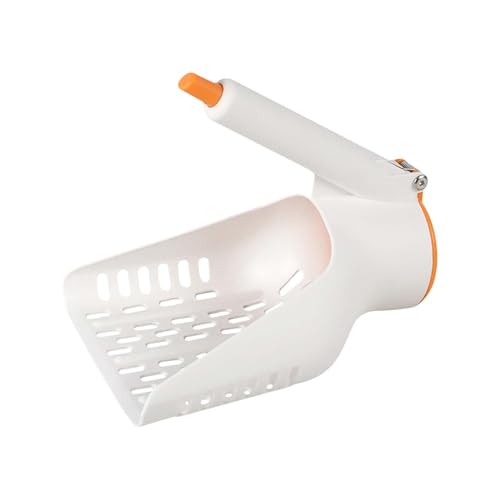 Katzenstreu aus Kunststoff, Haustiertoilette, Sandabfall-Reinigungswerkzeug, leicht, mit EIN-Knopf-Entriegelungsfunktion, Katzenstreu, antihaftbeschichtet Rql803 (White, 16x20x20.5cm)
