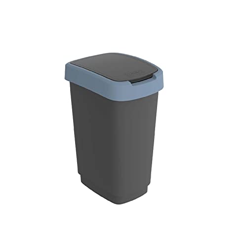 Rotho Twist Swingeimer 10L Mülleimer mit mit Schwing- und Klappdeckel Kunststoff Mülltrennung Abfallbehälter Recycling Abfallsammler BPA-frei (Schwarz/dunkelblau)