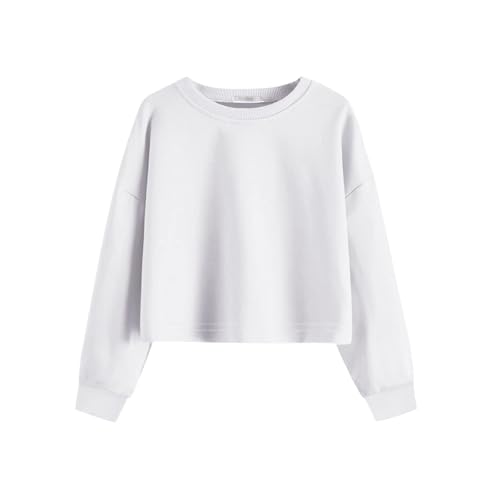 Arshiner Pullover für Mädchen Baumwolle Sweatshirt Kinder Langarmshirts herst Winter Tops Weiß 160
