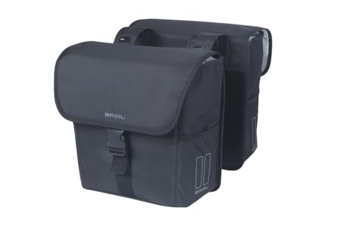 Basil Go Double Bag - 32L, Schwarz, Wasserabweisende Doppeltasche, Ideal für Einkäufe, Stadtfahrten und den täglichen Gebrauch