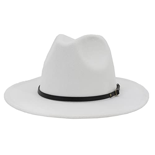 EATAN Fedora Hüte mit Gürtelschnalle für Damen und Herren, modisch, klassisch, breite Krempe, Unisex, Panama-Hut, Sonnenhut (weiß, verstellbar)