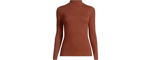 NY Deluxe Edition Geripptes Stretch-Poloshirt für Damen, Rollkragenpullover, Größe S/M, M/L, rust, S-M