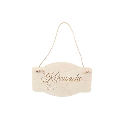 Holzschild "Kehrwoche" Flurwoche Hausordnung 13cm x 8cm x4mm Birkenholz mit Lederband