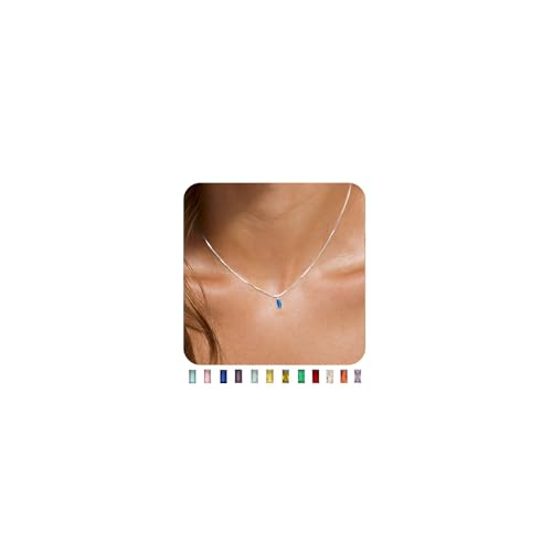 FUNEIA Kette Damen 925 Sterling Silber mit Geburtsstein Anhänger Personalisierte Halskette Silber 925 Wasserfest Schmuck Geburtstags Weihnachten Valentinstag Muttertags Geschenk Frauen Freundin Mama
