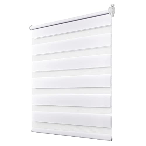 Deswell Doppelrollo Klemmfix ohne Bohren Weiß B45 x H100 cm (Stoffbreite 41cm) Rollos für Fenster ohne Bohren für Fenster mit Lichtdurchlässig & Verdunkelnd/Höhe Stufenlos Verstellbar