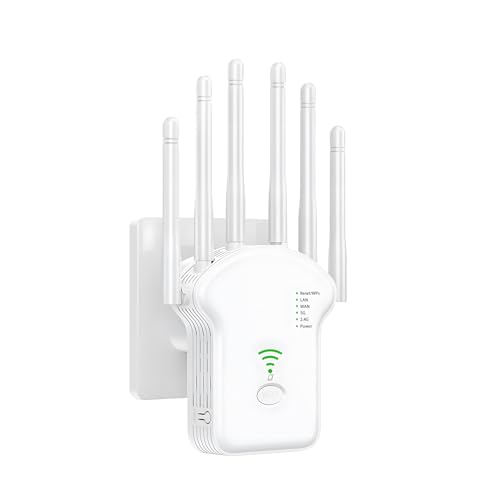 Anluomania WLAN Verstärker Repeater 1200Mbit/s, WLAN Repeater Dualband 5G/2,4GHz, WiFi Verstärker Mit LAN/WAN Port, WiFi Repeater mit WPS, 6 Antenne, WiFi Booster mit Repeater/Router/AP Modus