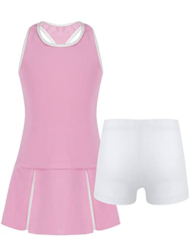 Aislor Mädchen Tennisbekleidung Sportkleid Tenniskleid Sport Kleid Hockeykleid Freizeitkleid Sommerkleid Sportbekleidung Tennisanzug V Rosa 146-152