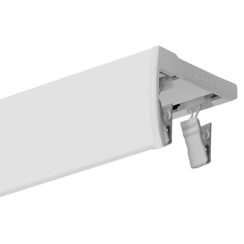 Voppi Gardinenstange Aluminium Deckenschiene doppelt mit Abdeckblende leicht 140cm weiß elegnatisch für Froschrollen für Wohnzimmer Küche Esszimmer Büro