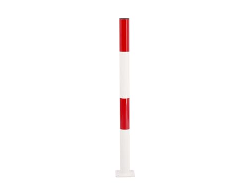 Absperrpfosten zum Aufdübeln 96 cm Höhe, Rot-Weiß, Ø 6 cm, 2,5 mm Materialstärke | Poller mit 12x12 cm Dübelplatte, Parkplatz Sperre, Anfahrschutz Prallschutz