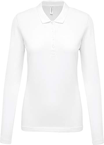 Damen Langarm-Polohemd. Baumwollpiqué - Farbe: White - Größe: L