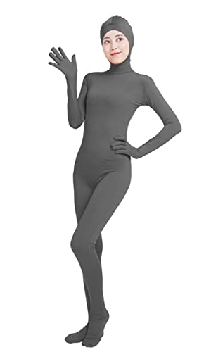 Lifup Unisex Ganzkörperanzug mit Füßen Catsuit Gesicht Offene Unitard Anzug Suit Kostüm Dunkelgrau 2XL