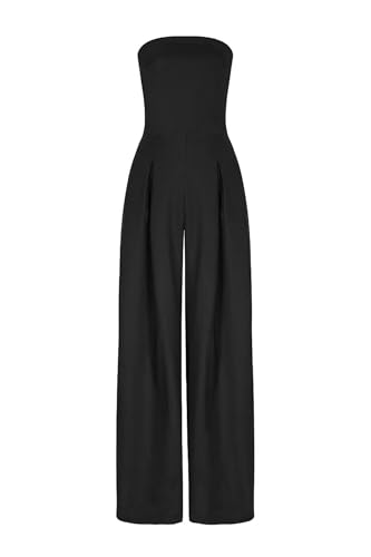 SaiDeng Damen Sommer Latzhose – Schulterfreier Jumpsuit mit Rückenausschnitt – Eleganter Einteiler mit Geradem Bein für Alltag & Freizeit